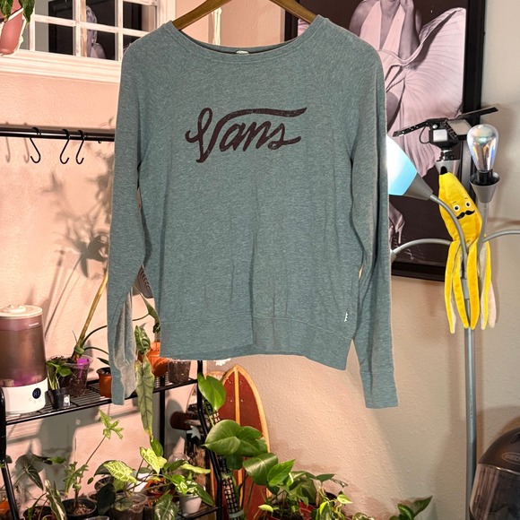 Vans Women's Gray Long Sleeve Graphic Logo Crewneck Sweatshirt Pullover Top - Picture 1 of 10